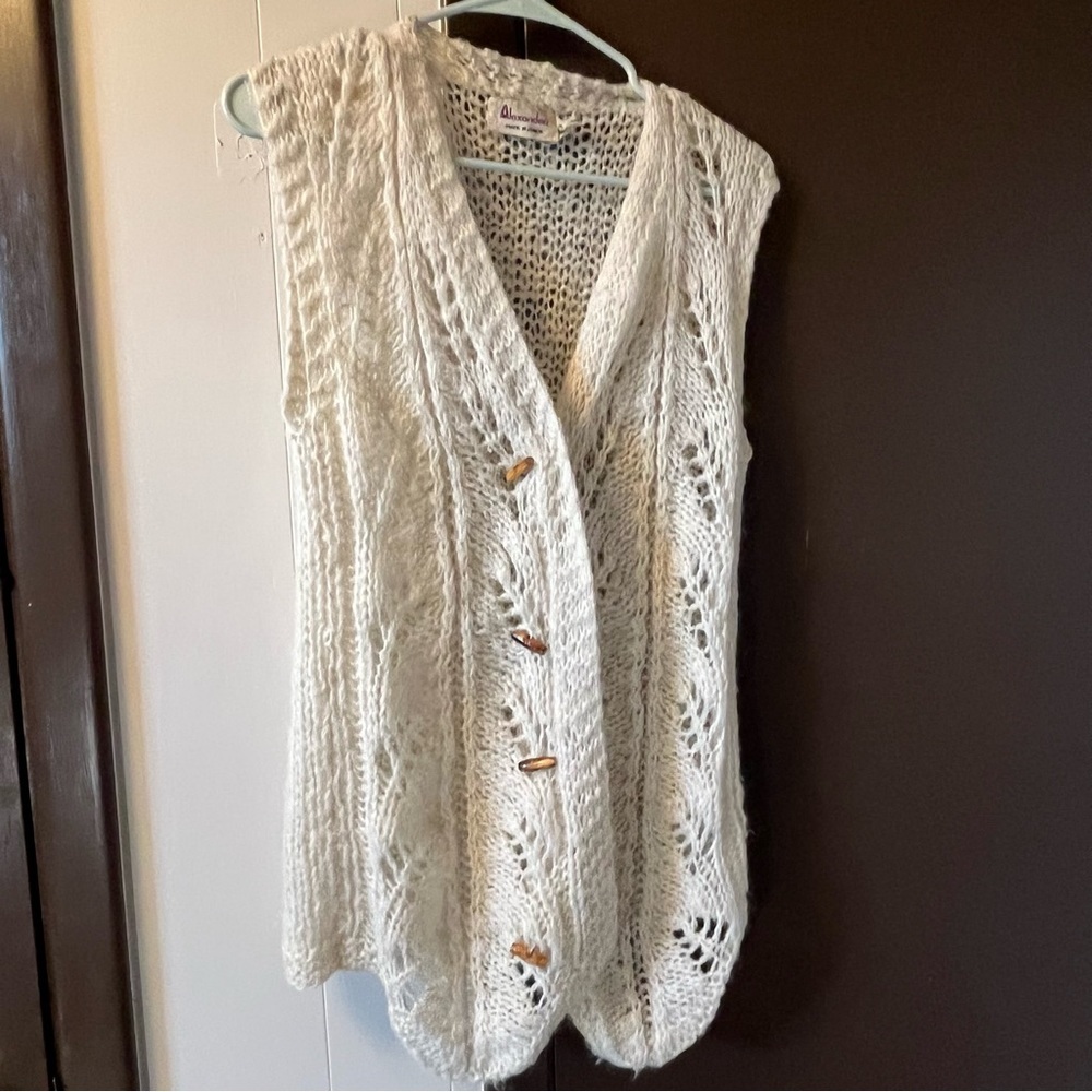 VTG Wool Blend Sweater Vest Lace Chunky Knit - Picture 2 of 11